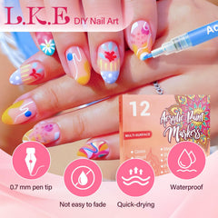 LKE precision-tip markers enable clean lines and intricate nail art designs.