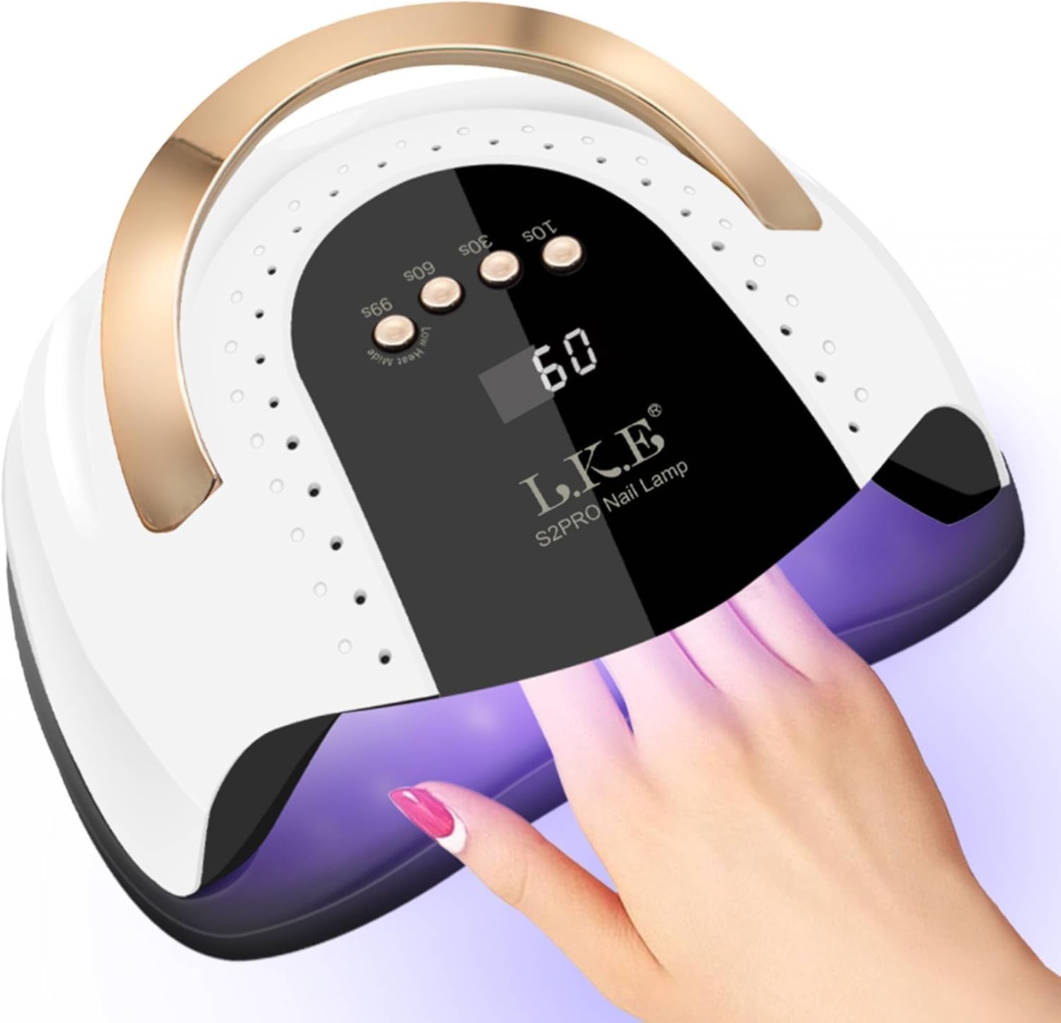 LKE 268W nail lamp front view for quick, even gel curing at home.