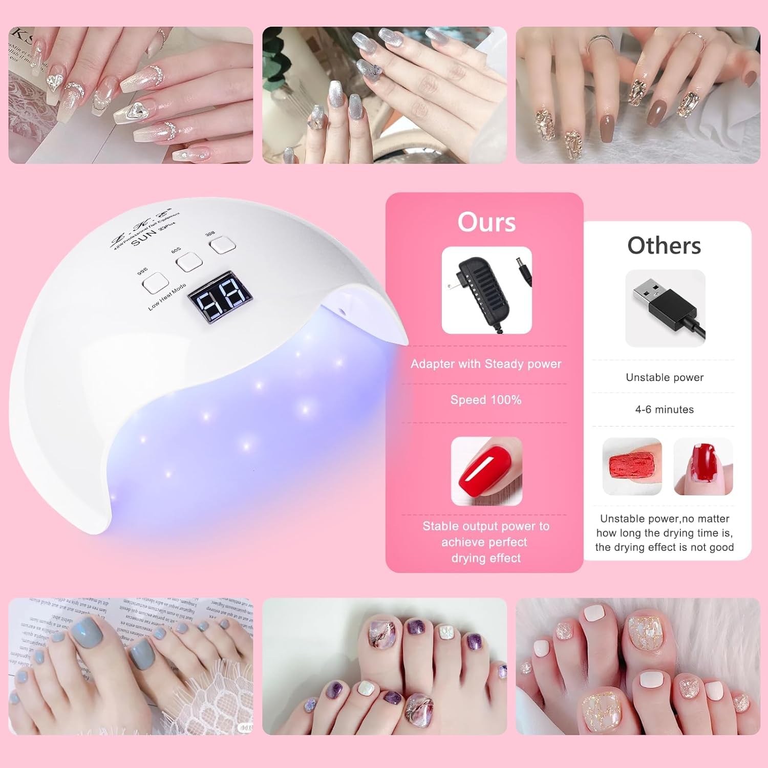 LKE lamp displays 30/60/99 seconds for flexible nail curing sessions