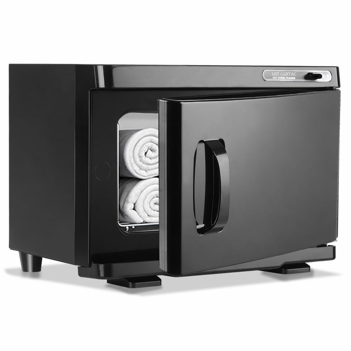 LKT COBTAC hot towel warmer inside view showing 8L capacity for salons