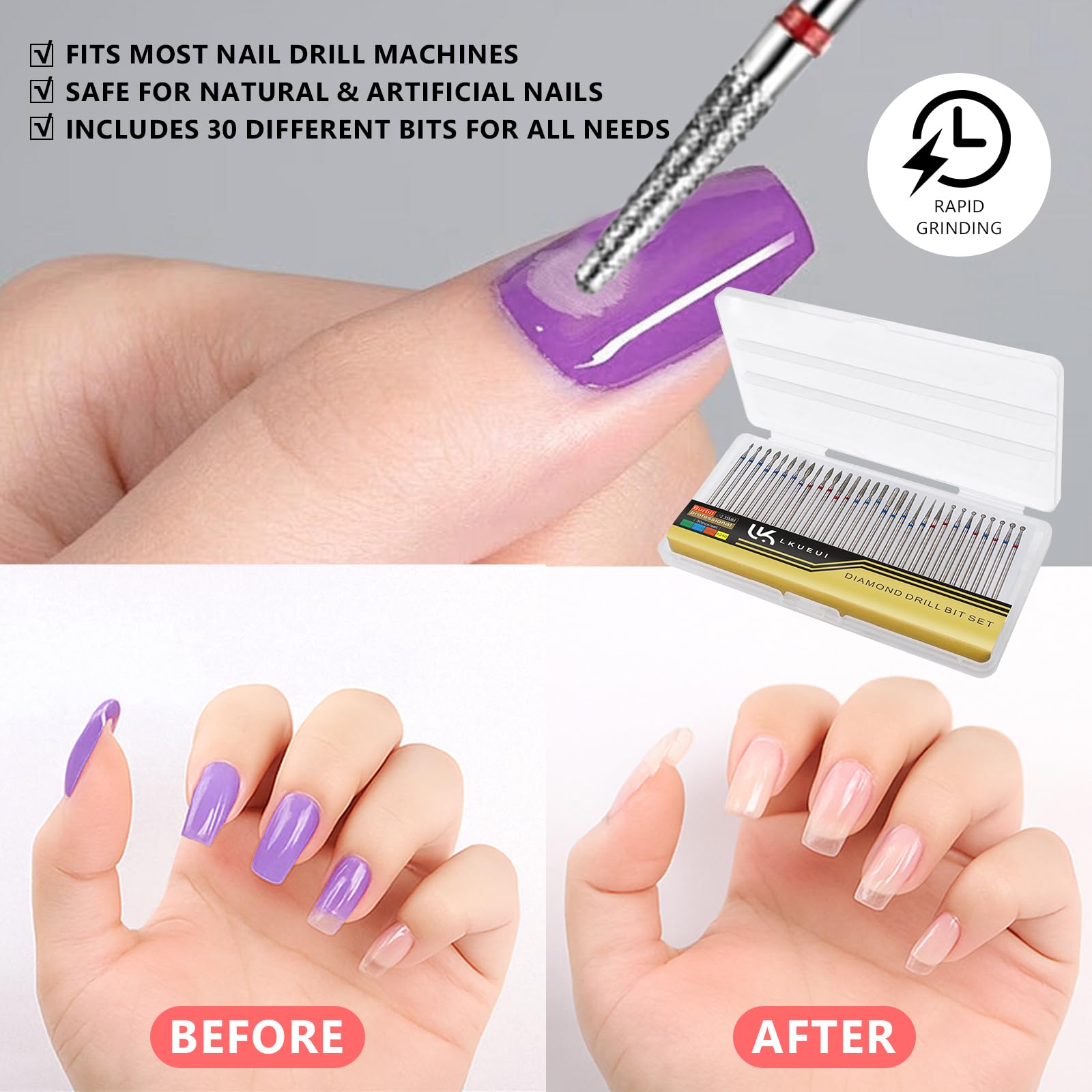 Lkueui professional nail kit image highlights versatile multi-bit functionality.