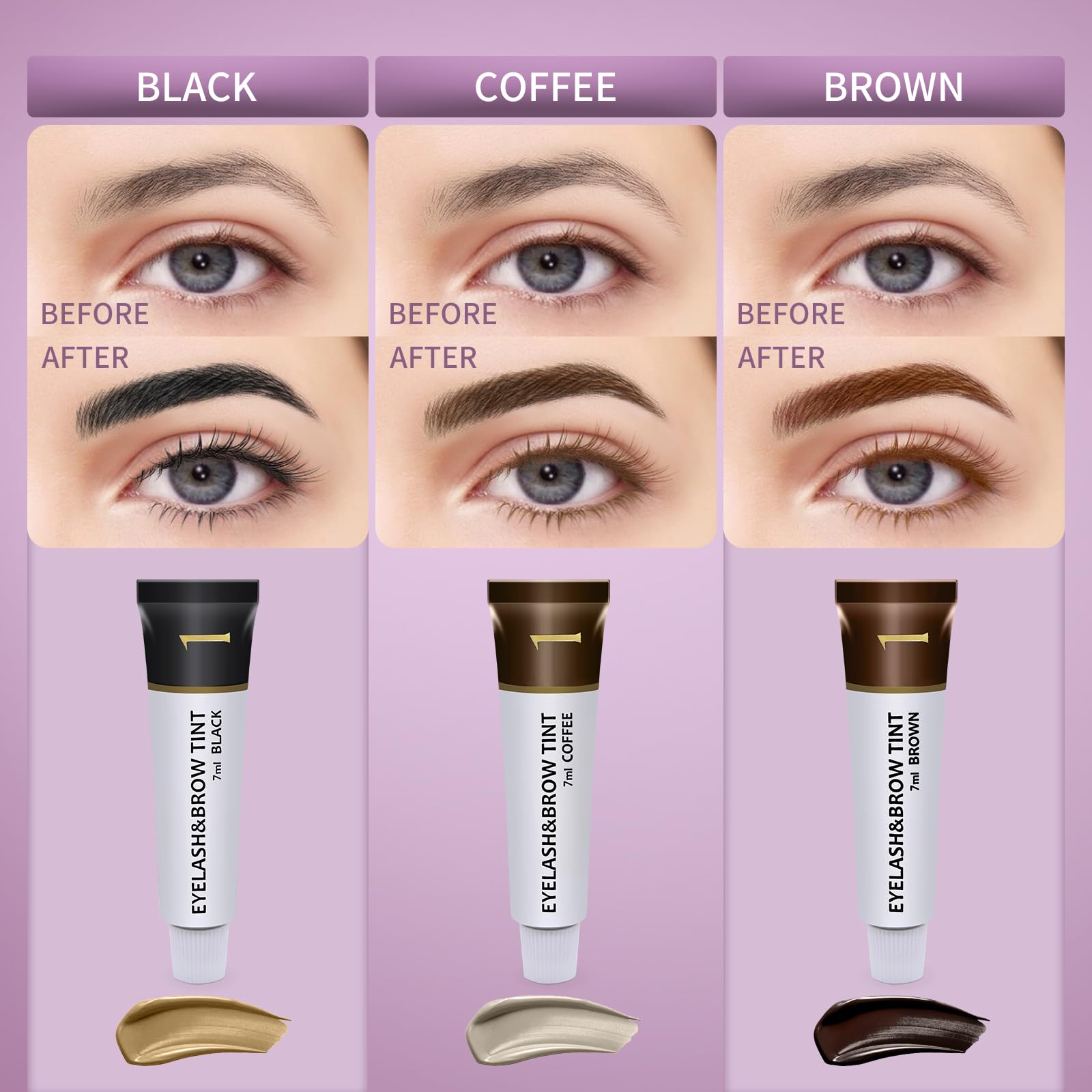 LLNNOVUE eyebrow color kit results close-up featuring natural-looking defined brows