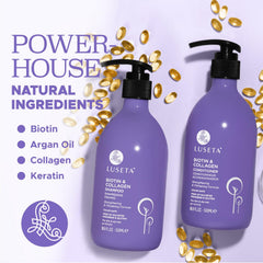 L LUSETA Biotin Conditioner label features argan oil benefits.