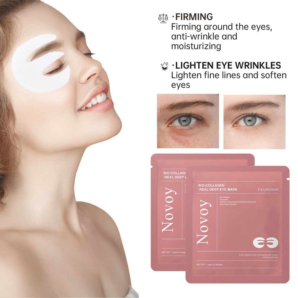 Closeup of LLVYUO Novoy Rose Eye Patches highlighting collagen formula