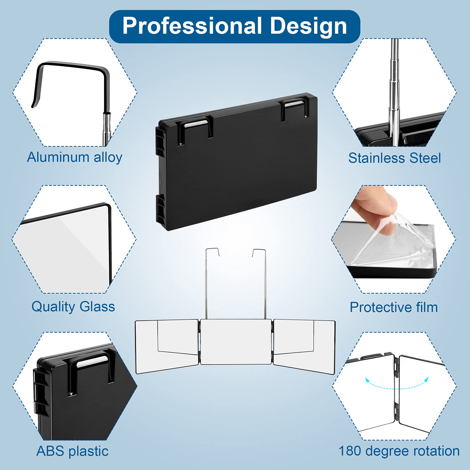 LMZNXCZ 3 Way Mirror front triple-panel provides multi-angle visuals for confident grooming