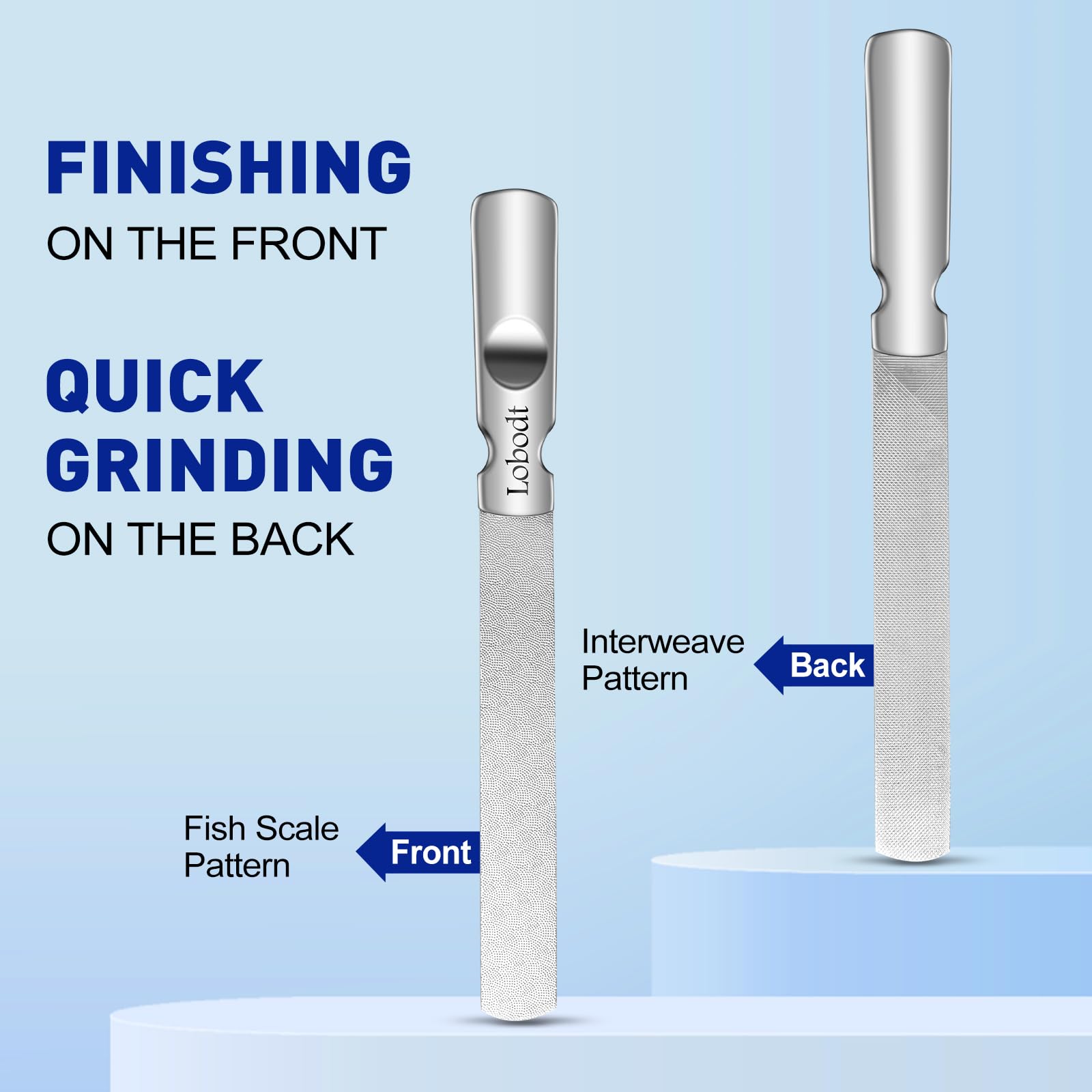 Lobodt round-edge nail file for quick shaping and edge smoothing.