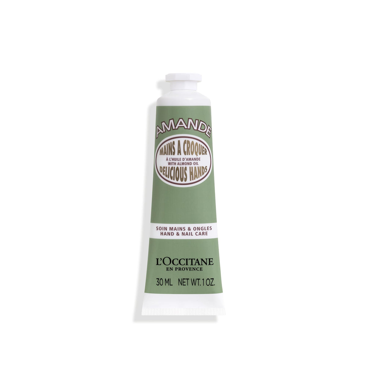 L'OCCITANE Almendra crema de manos, enfoque frontal, hidratación suave para todo el día.