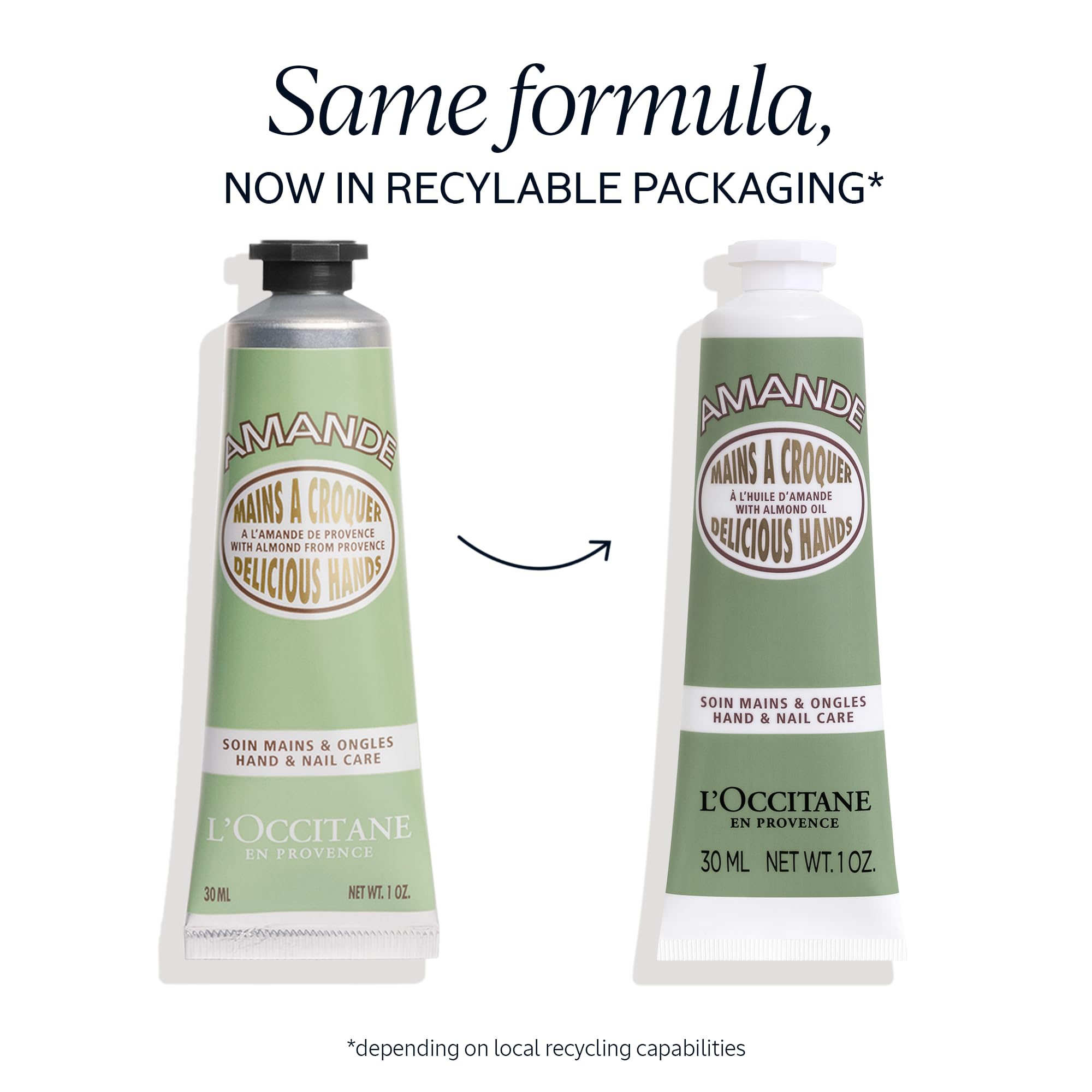 L'OCCITANE Almendra crema de manos, textura cremosa en primer plano para piel suave.