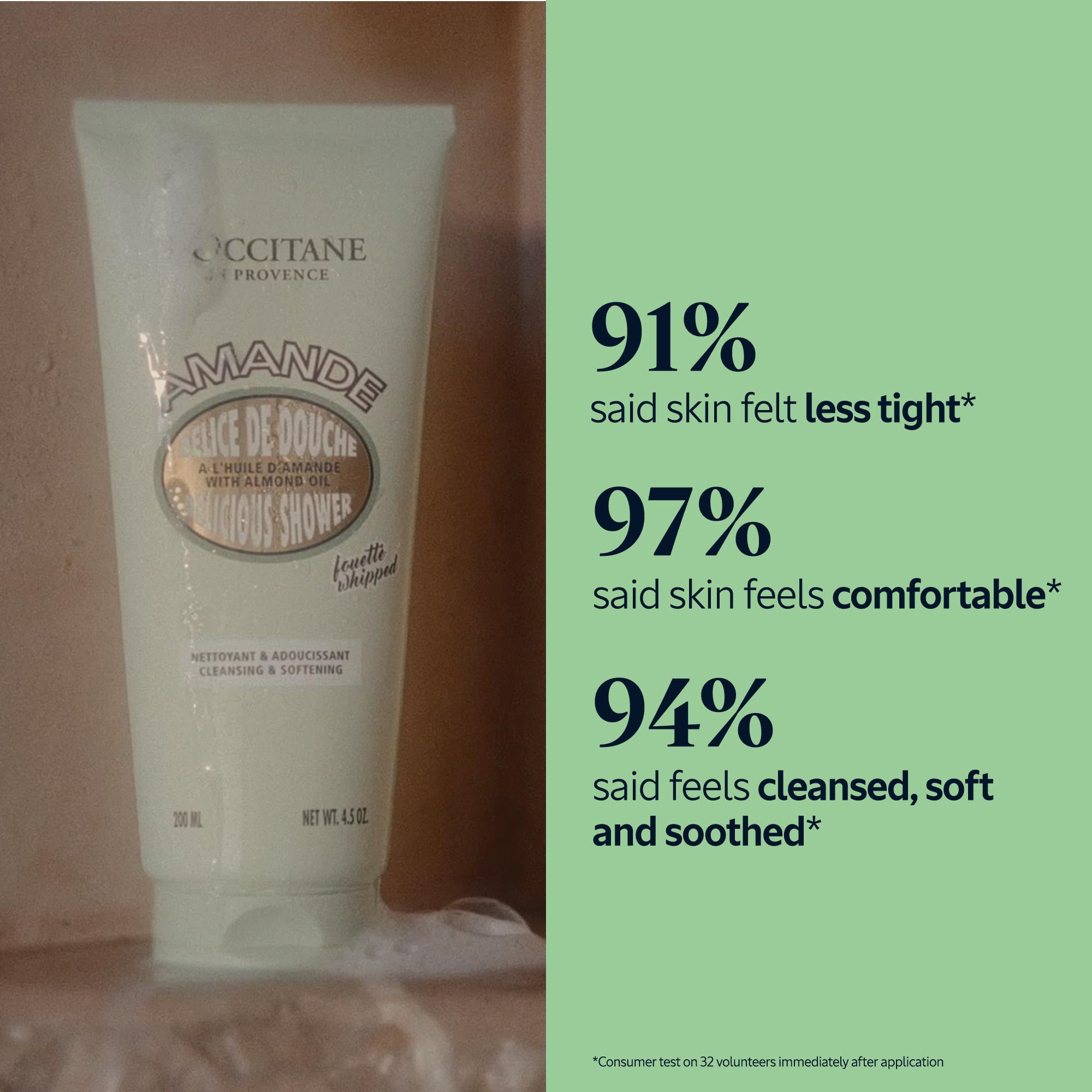 L'Occitane Almond Delicious Shower silky lather nourishes and softens skin during showers.