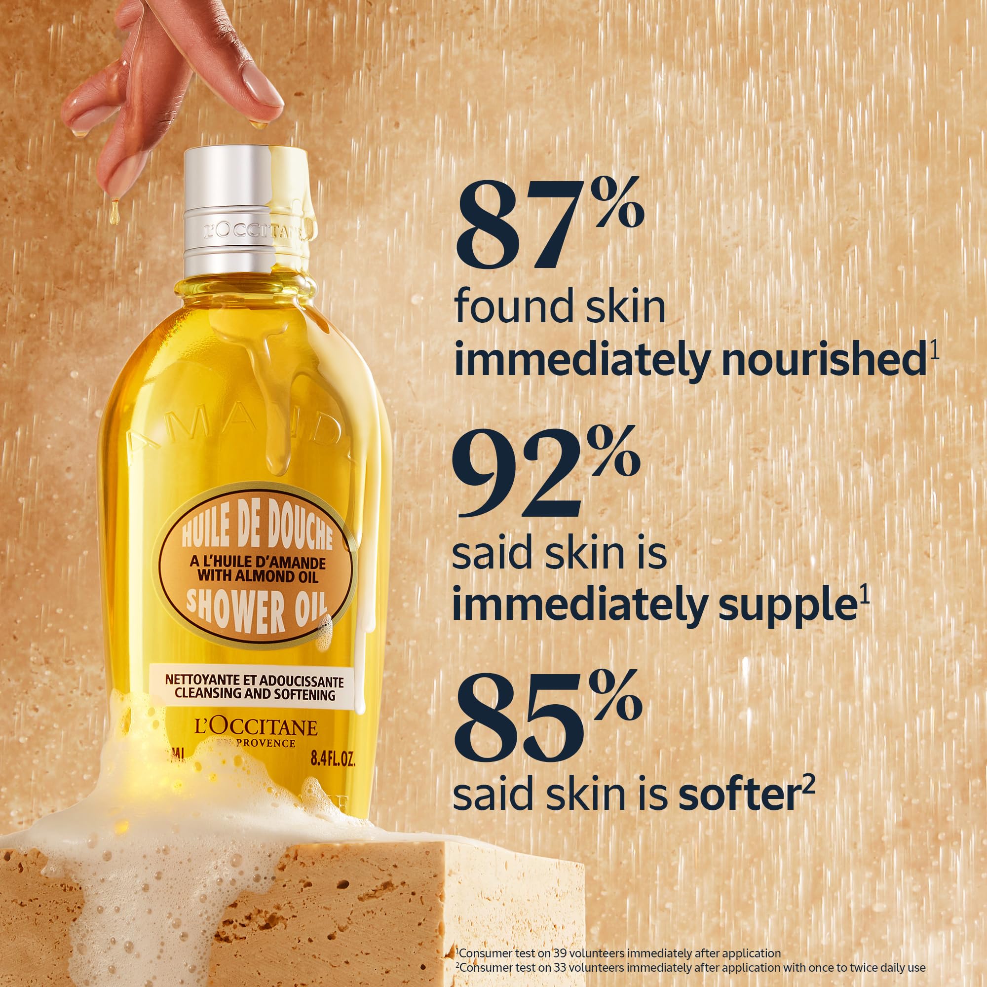 L'OCCITANE Almond Skin Oil bottle close-up for nourishing care.