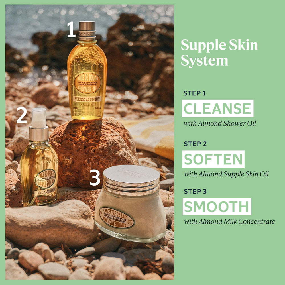 L'Occitane Almond Milk Concentrate body care routine with subtle fragrance.