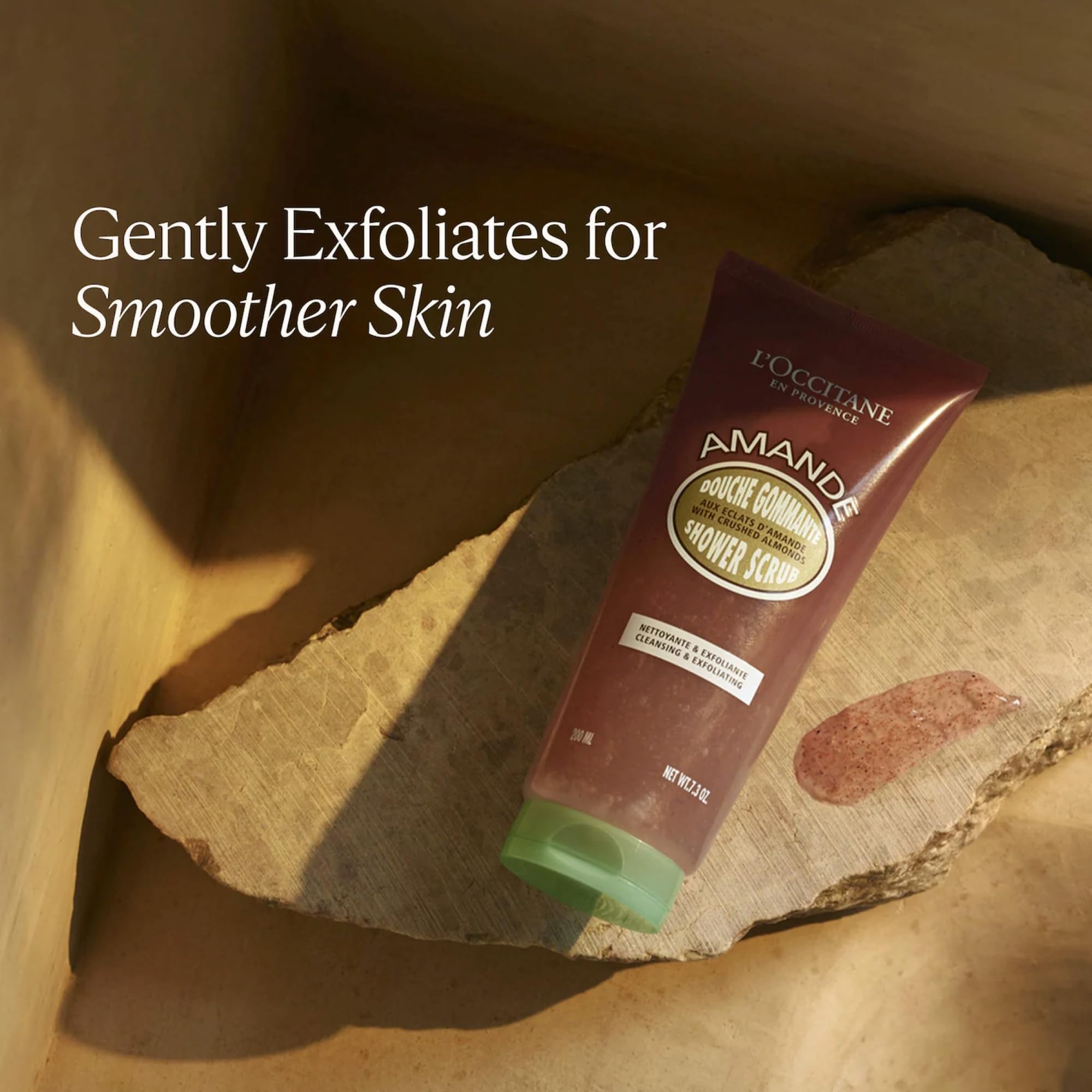 L'Occitane Almond Shower Scrub delicate almond fragrance during shower.
