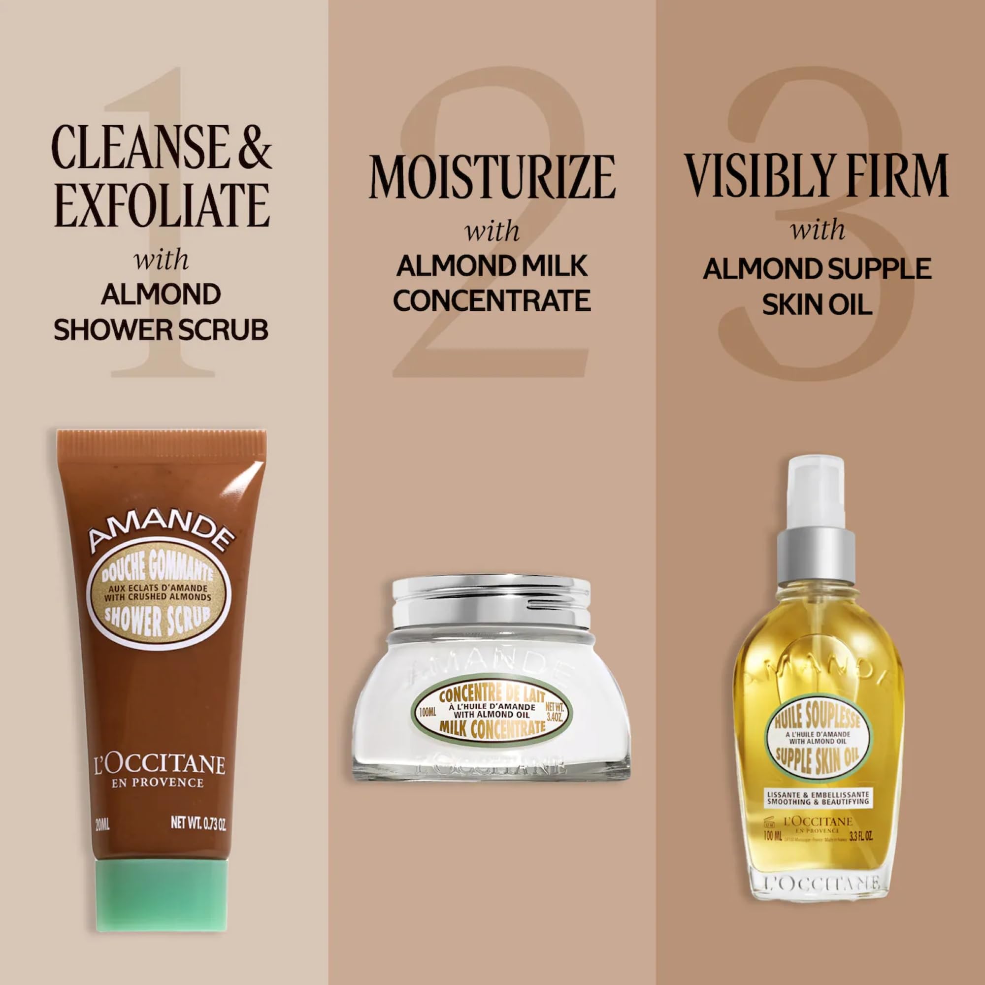 L'Occitane Almond Shower Scrub Provence-origin almond oil nourishes skin.