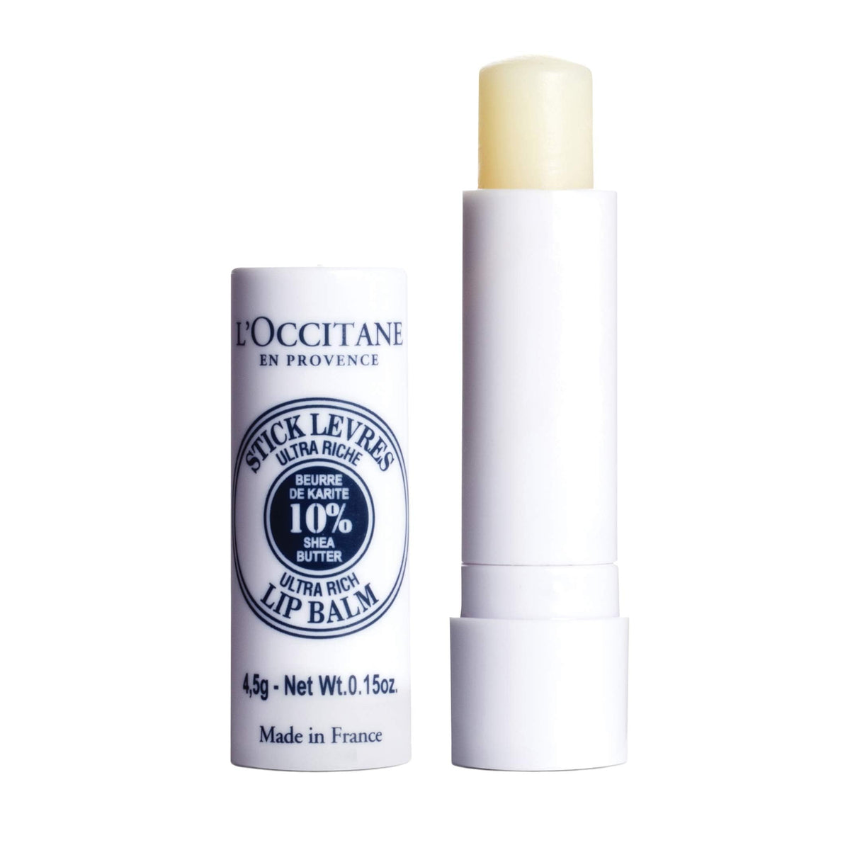 Loccitane bálsamo labial karité Ultra Rico en barra para labios secos.