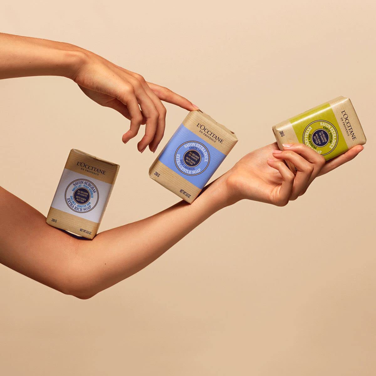 L'Occitane Jabon Solido Shea Lavanda sin aceite de palma para piel sensible.