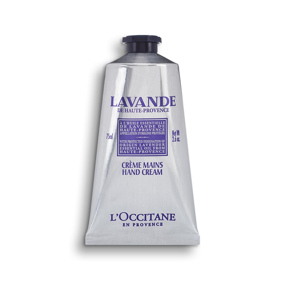 L'Occitane Lavender Hand Cream tube front with elegant packaging
