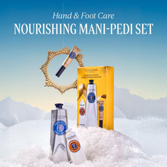 L'Occitane Nourishing Mani-Pedi Set cuticle oil close-up, softening cuticles for healthier-looking nails.