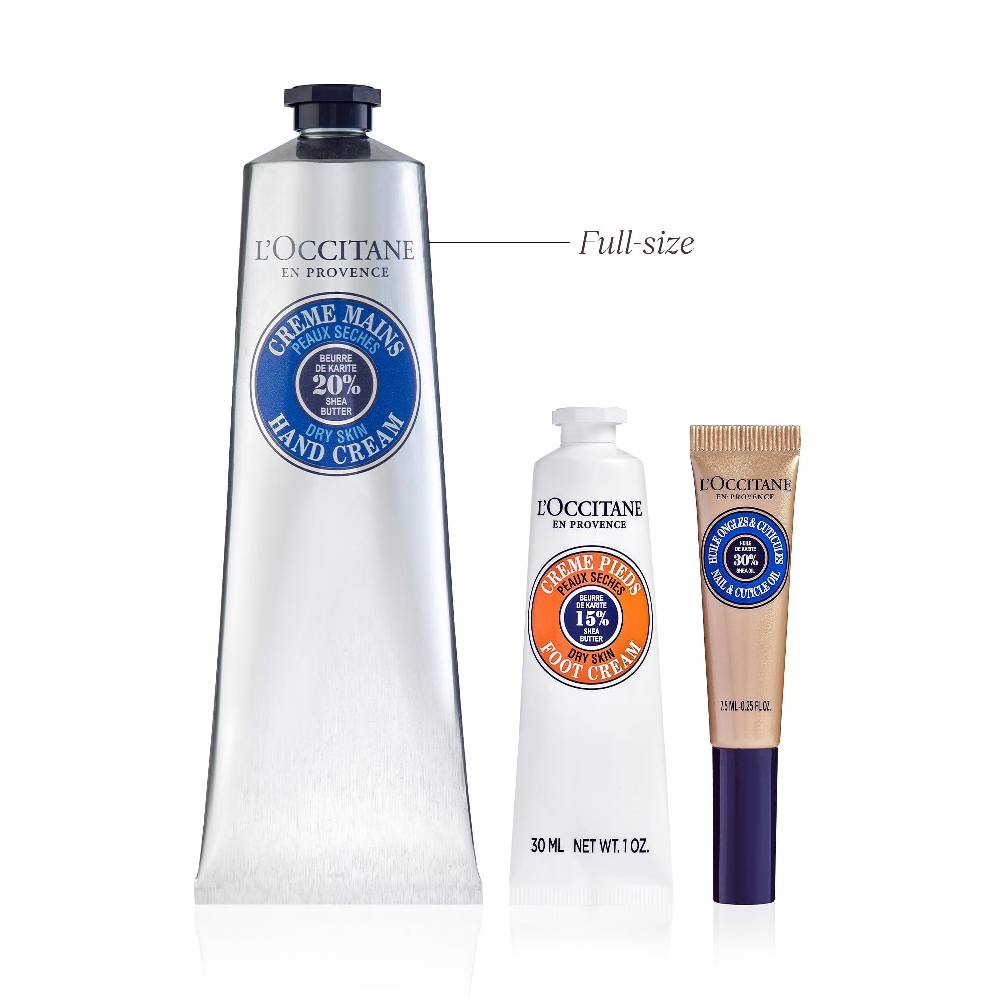 L'Occitane Nourishing Mani-Pedi Set foot cream shown, softening rough skin and moisturising feet.
