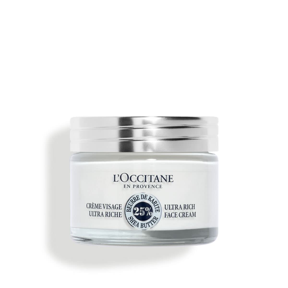 L'Occitane Shea Ultra Rich Face Cream jar showing rich texture for intense nourishment on very dry skin
