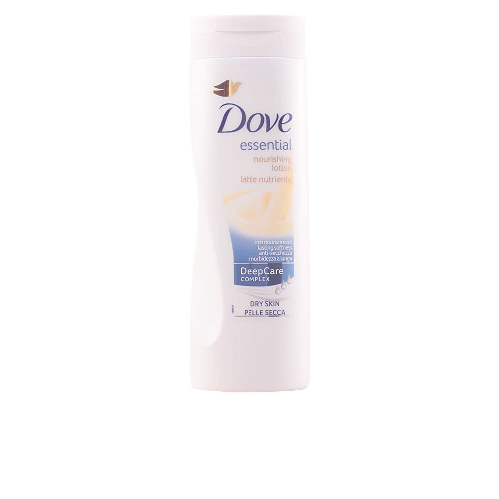 Loción Nutritiva Esencial de Dove, botella, aporta nutrición profunda para piel suave.