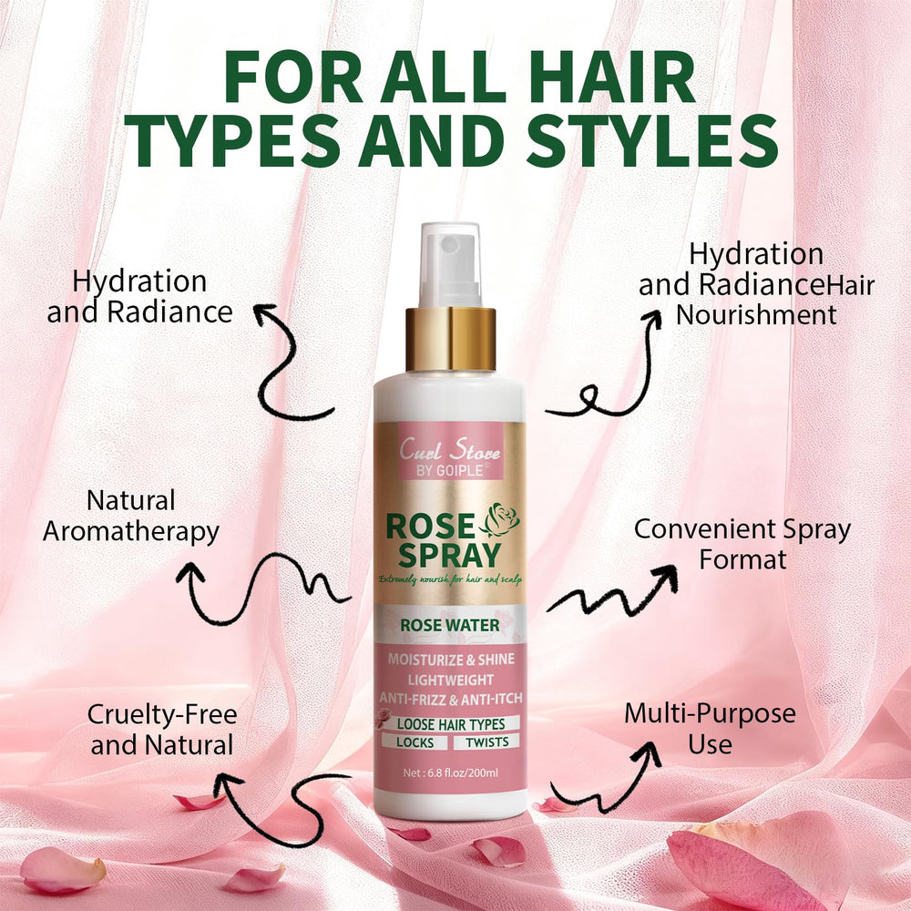 Lockmio rose water spray mist applied to curly hair for shine and softness