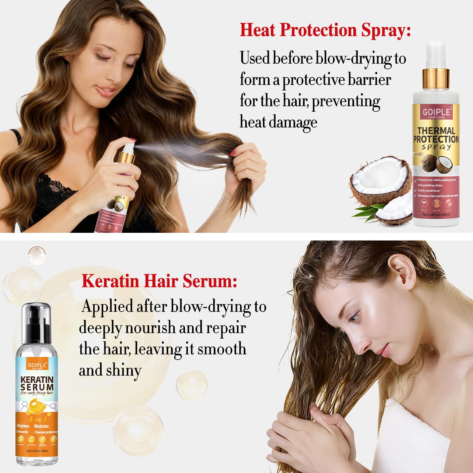 Lockmio thermal protection spray shields strands during styling.