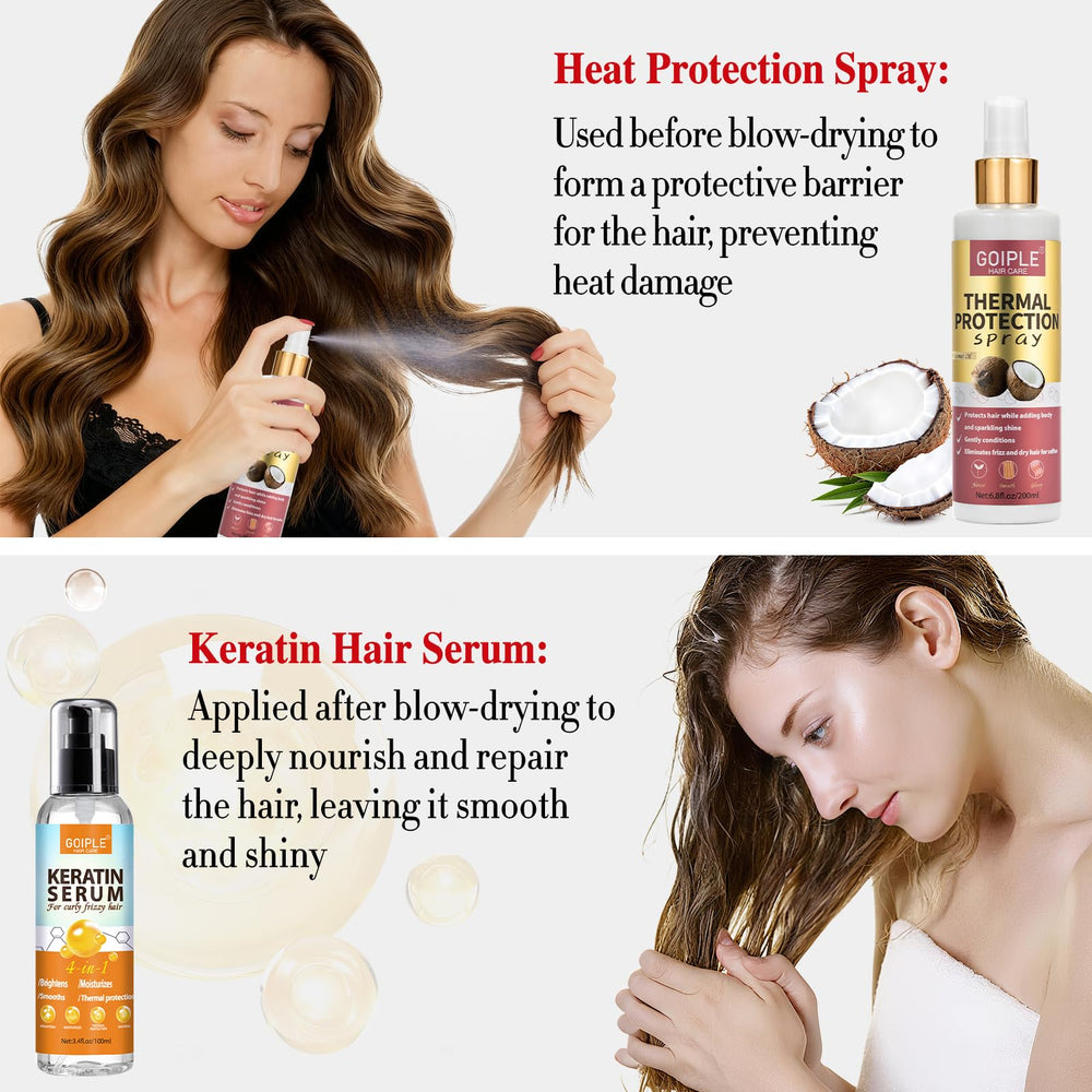 Lockmio thermal protection spray shields strands during styling.