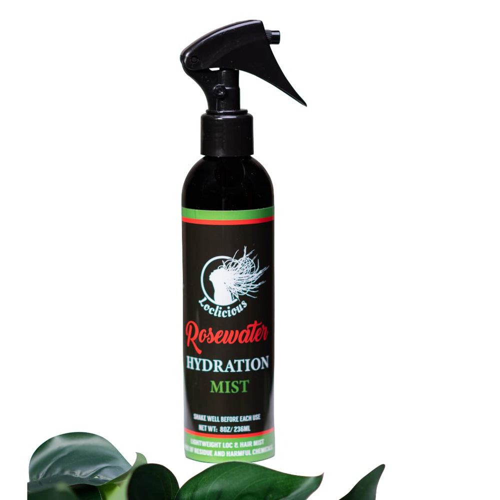 Loclicious agua de rosas para locs, botella de 8 oz, hidratación ligera para cabello.