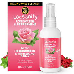 Locsanity agua de rosas menta, frasco 4oz, hidratación para dreadlocks.