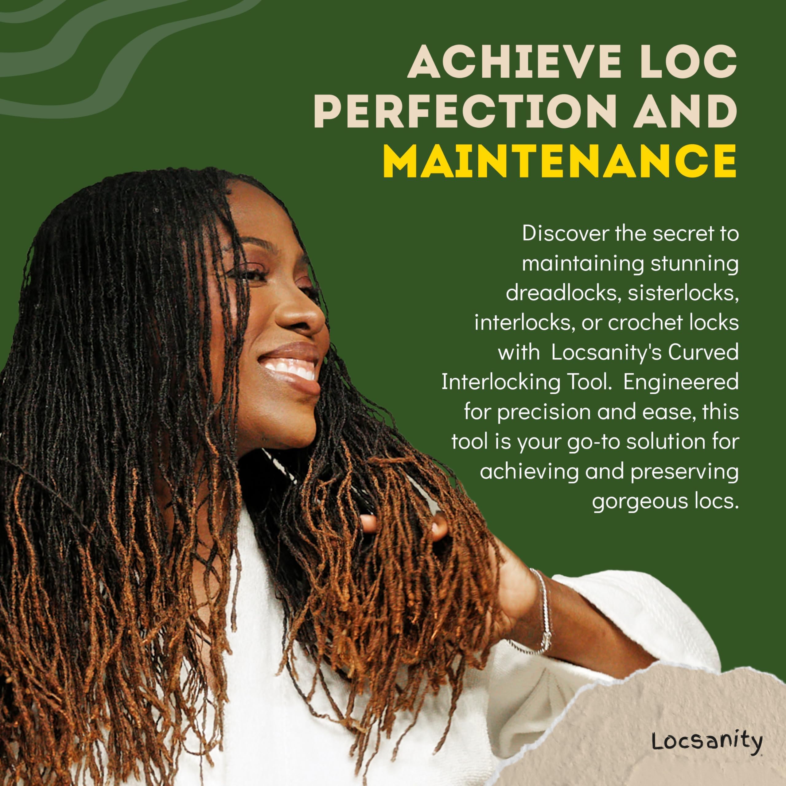 Locsanity herramienta interbloqueo curvada en mano facilita mantenimiento sin tirones.