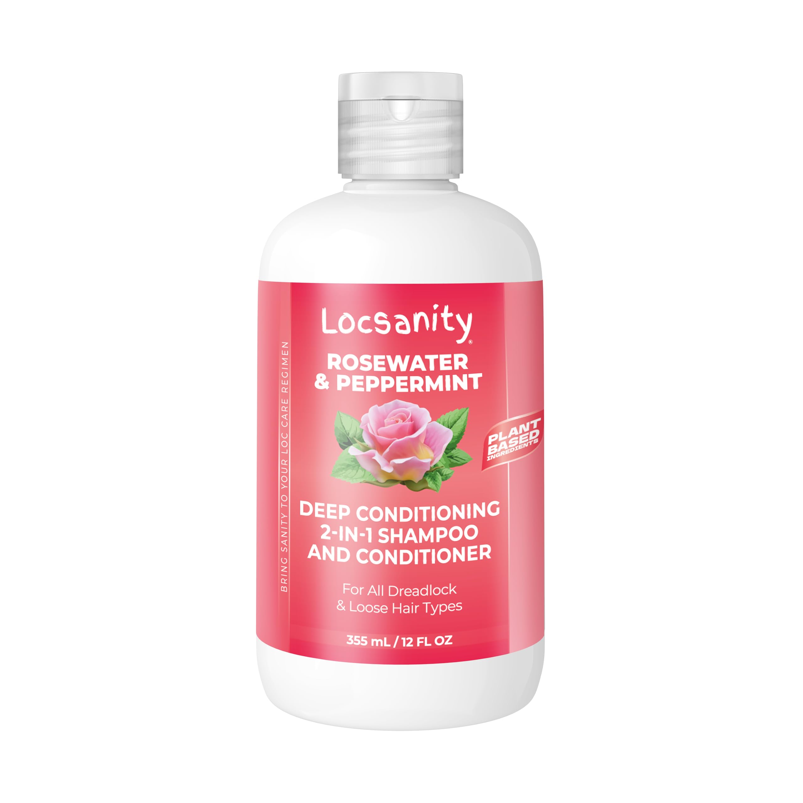 Locsanity Rosewater Peppermint botella de champú y acondicionador para hidratación suave de locs.