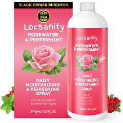 Locsanity Rosewater Peppermint spray bottle front for refreshed locs.