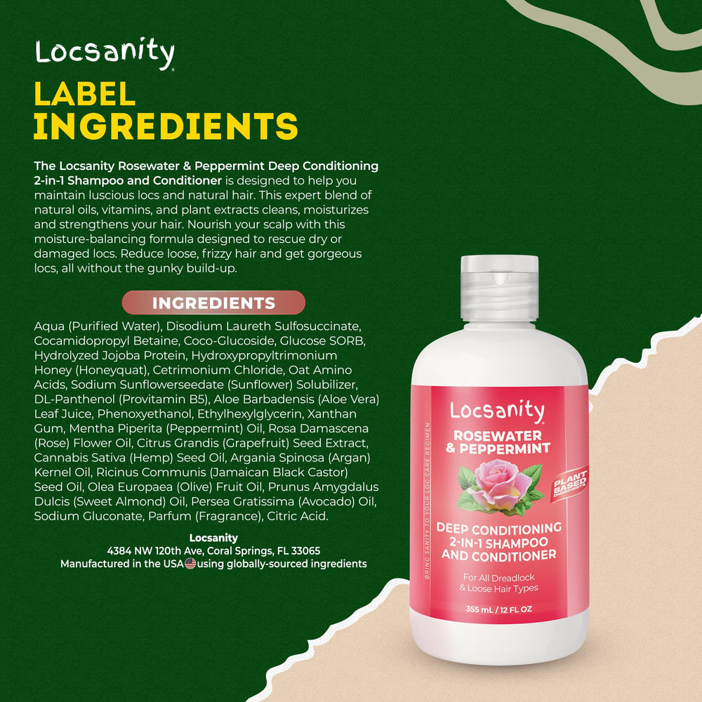 Locsanity Rosewater Peppermint rutina diaria para locs secas y dañadas con cuidado suave.
