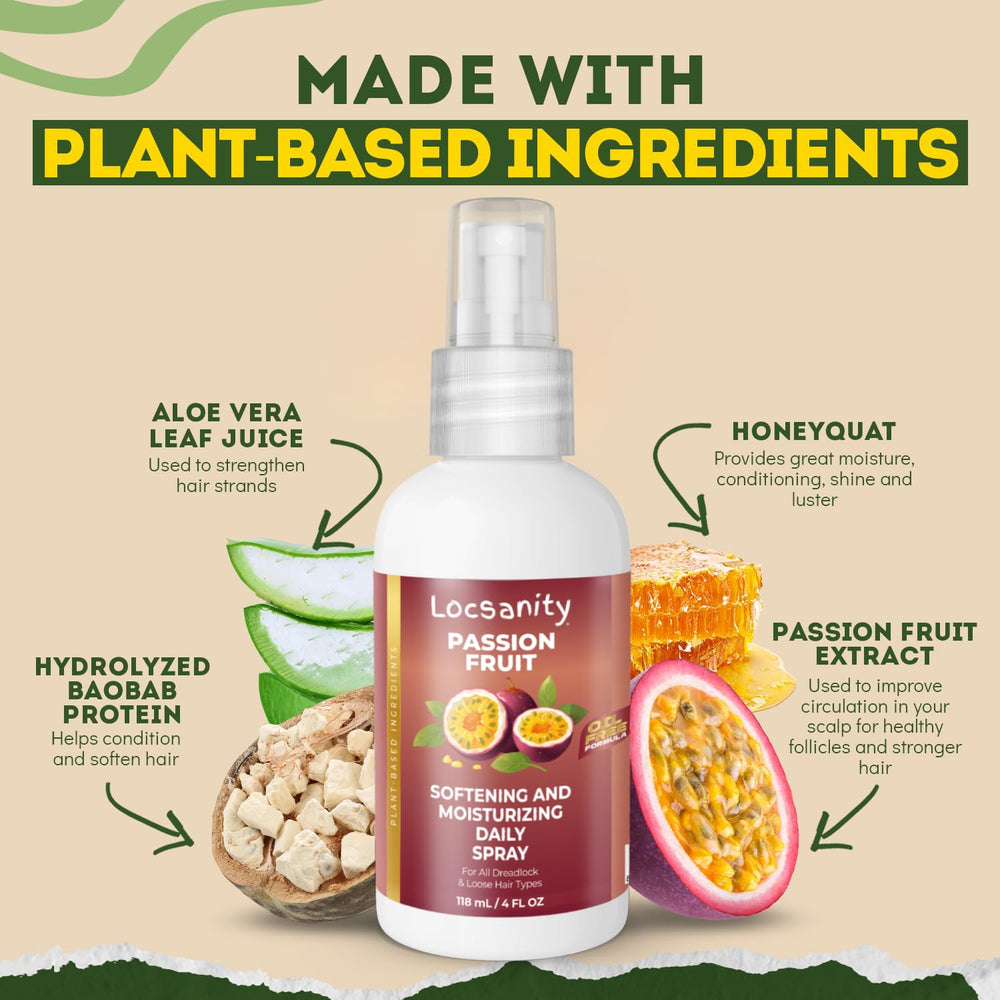 Locsanity spray hidratante diario en aplicación para una distribución uniforme sin grasa.