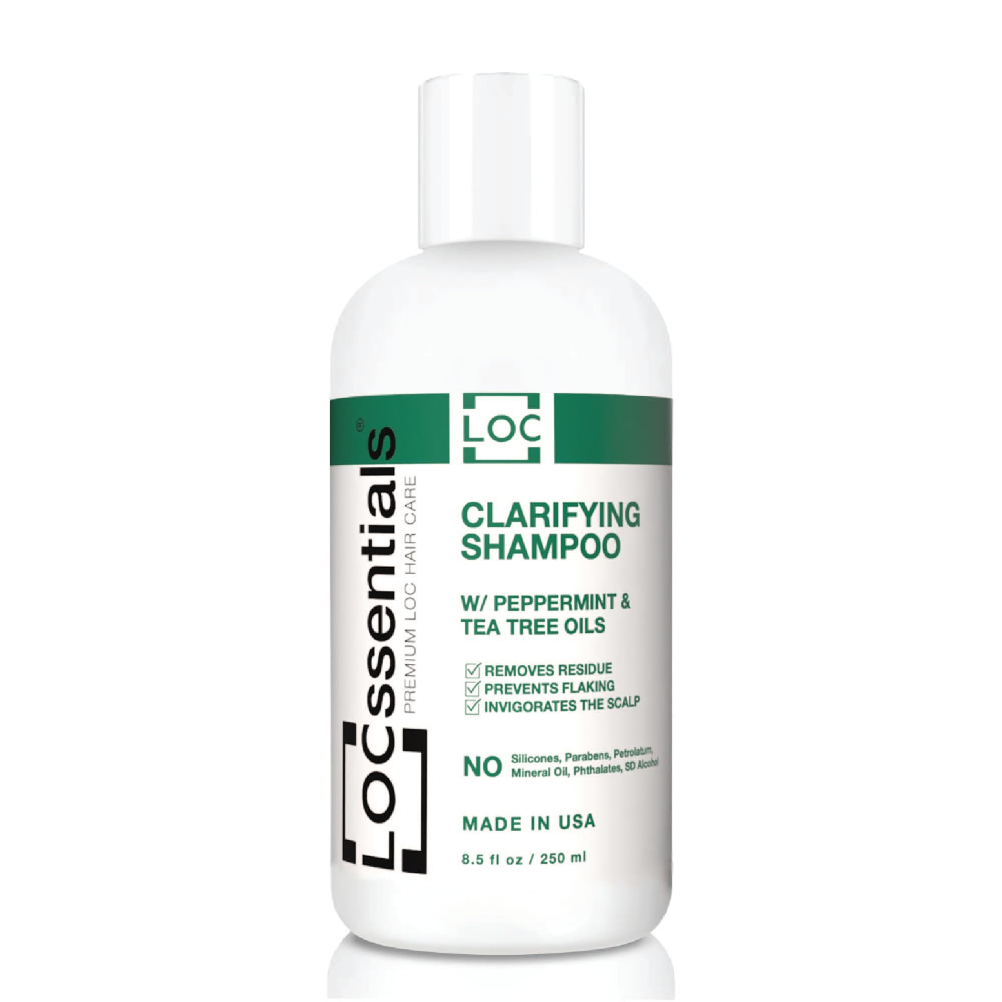 LOCssentials Clarifying Shampoo botella: limpieza suave sin residuo para locs.