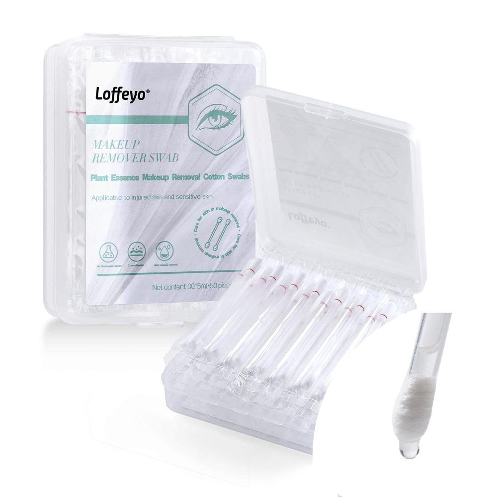 Loffeyo makeup remover swabs box front, showcasing compact travel-friendly packaging.