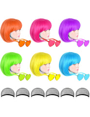 LOHO MAGICA neon pink short bob wig for bold party looks and photo moments