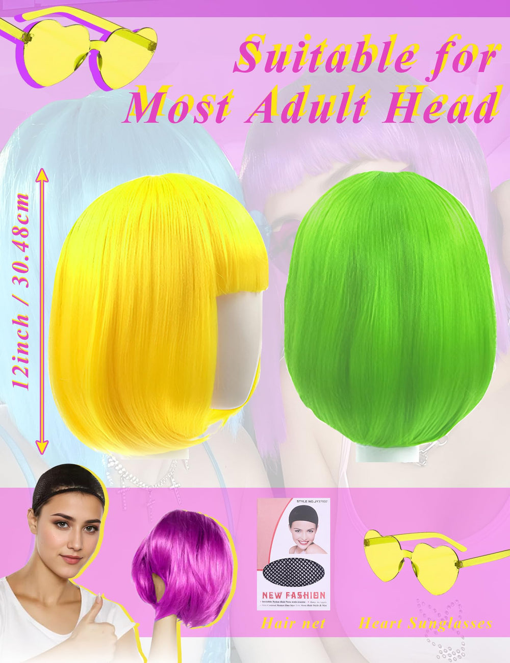LOHO MAGICA neon yellow short bob wig brightens daytime celebrations and photos
