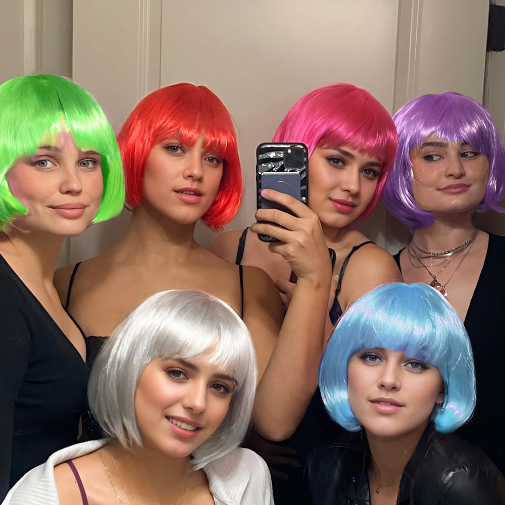 LOHO WONDERZ neon orange short bob wig for bold party outfits.