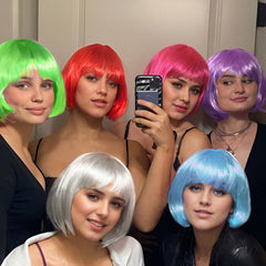 LOHO WONDERZ neon orange short bob wig for bold party outfits.