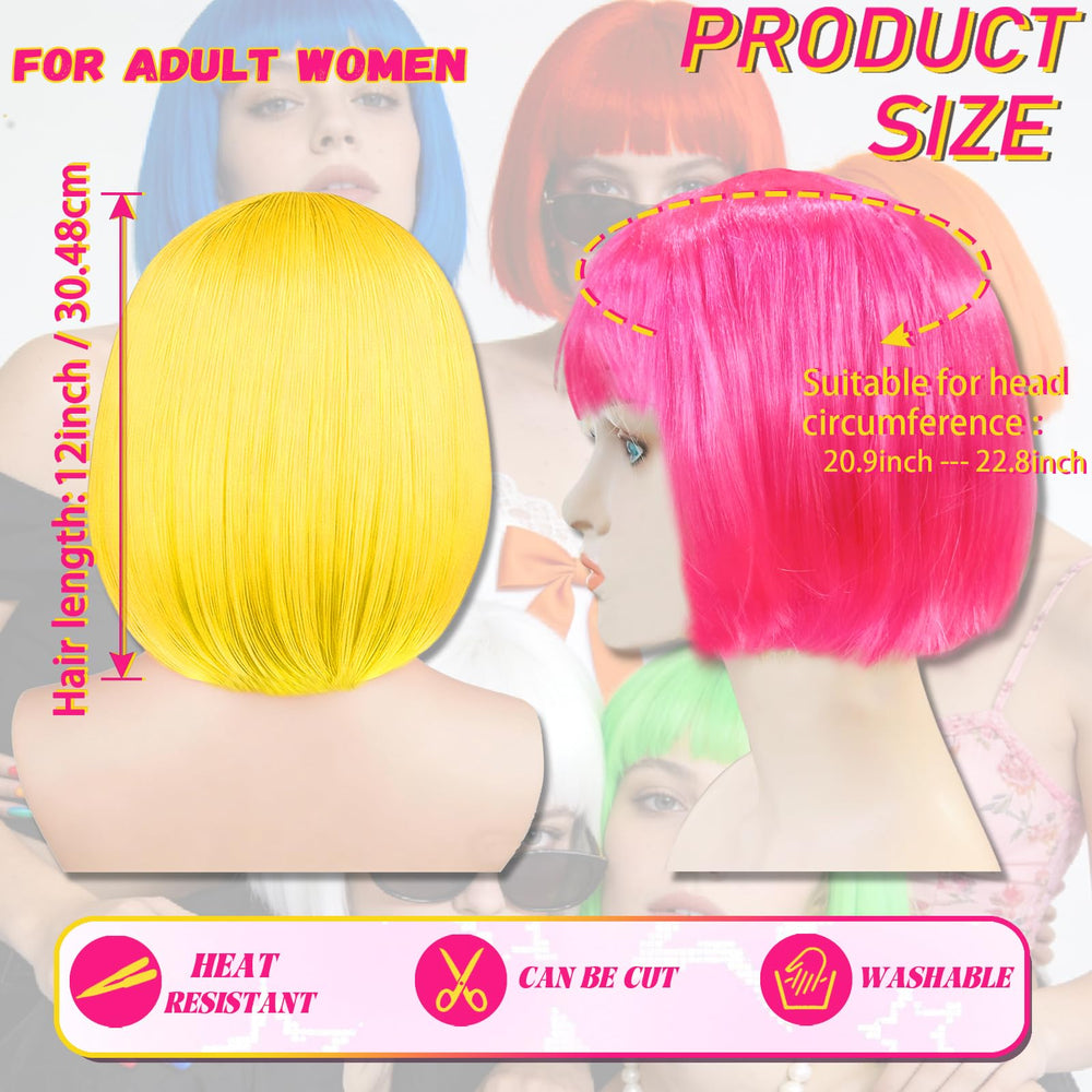 LOHO WONDERZ neon pink short bob wig offers playful style for gatherings.