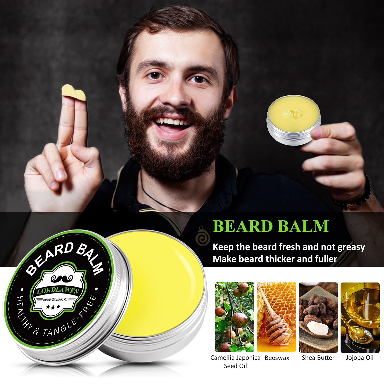 LOKDLAWEN beard balm tin for frizz control and smoothness