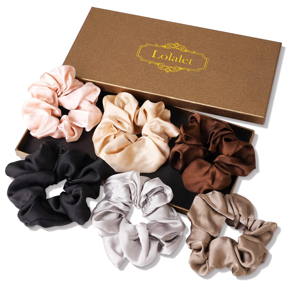 Lolalet soft satin hair tie around a ponytail for gentle grip and easy removal.