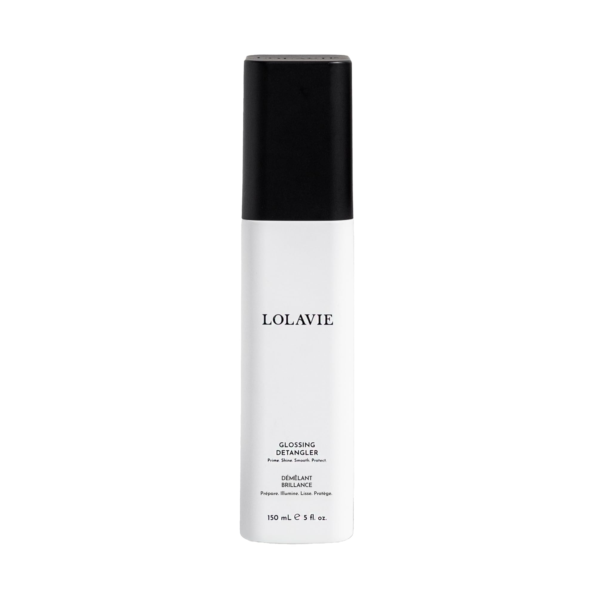LolaVie Glossing Detangler bottle front showing detangling and shine benefits