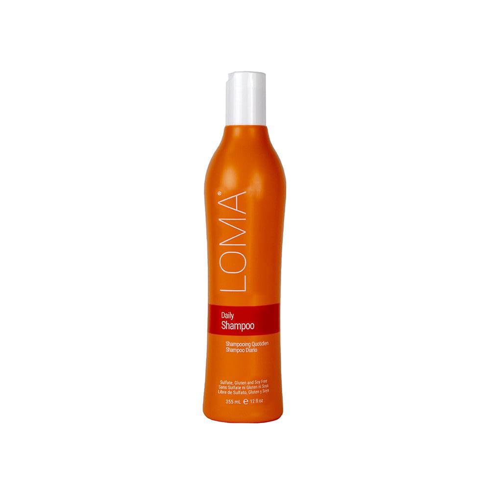 Champú Diario Loma, botella clara, limpieza suave y brillo natural para el cabello.