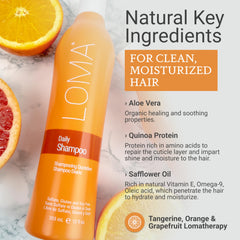 Champú Diario Loma, ingredientes-organicos: fórmula suave sin sulfatos para cabello equilibrado.