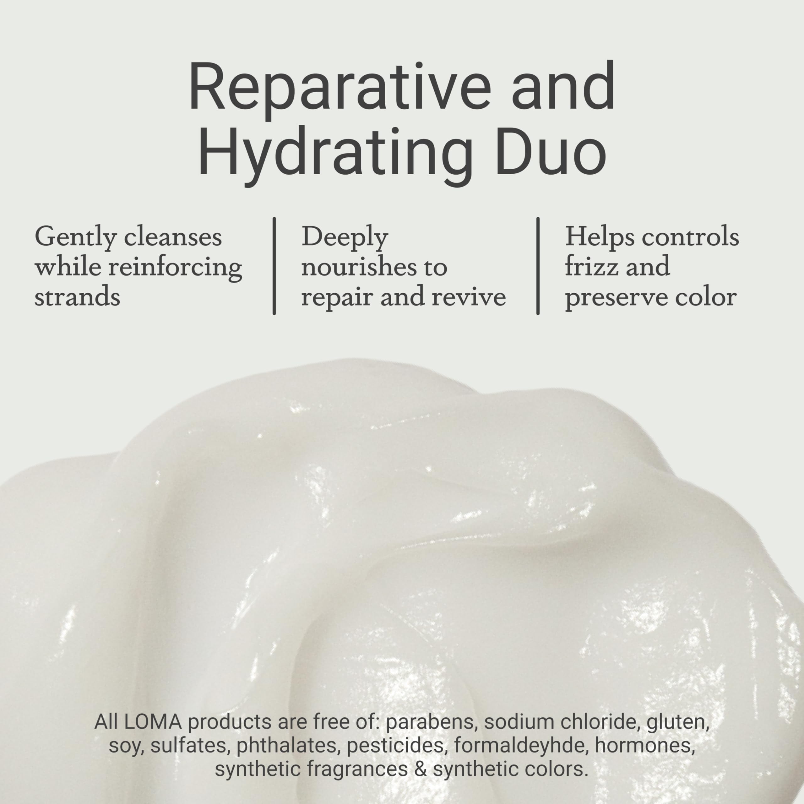 Close-up of LOMA conditioner texture for smooth, hydrated hair.