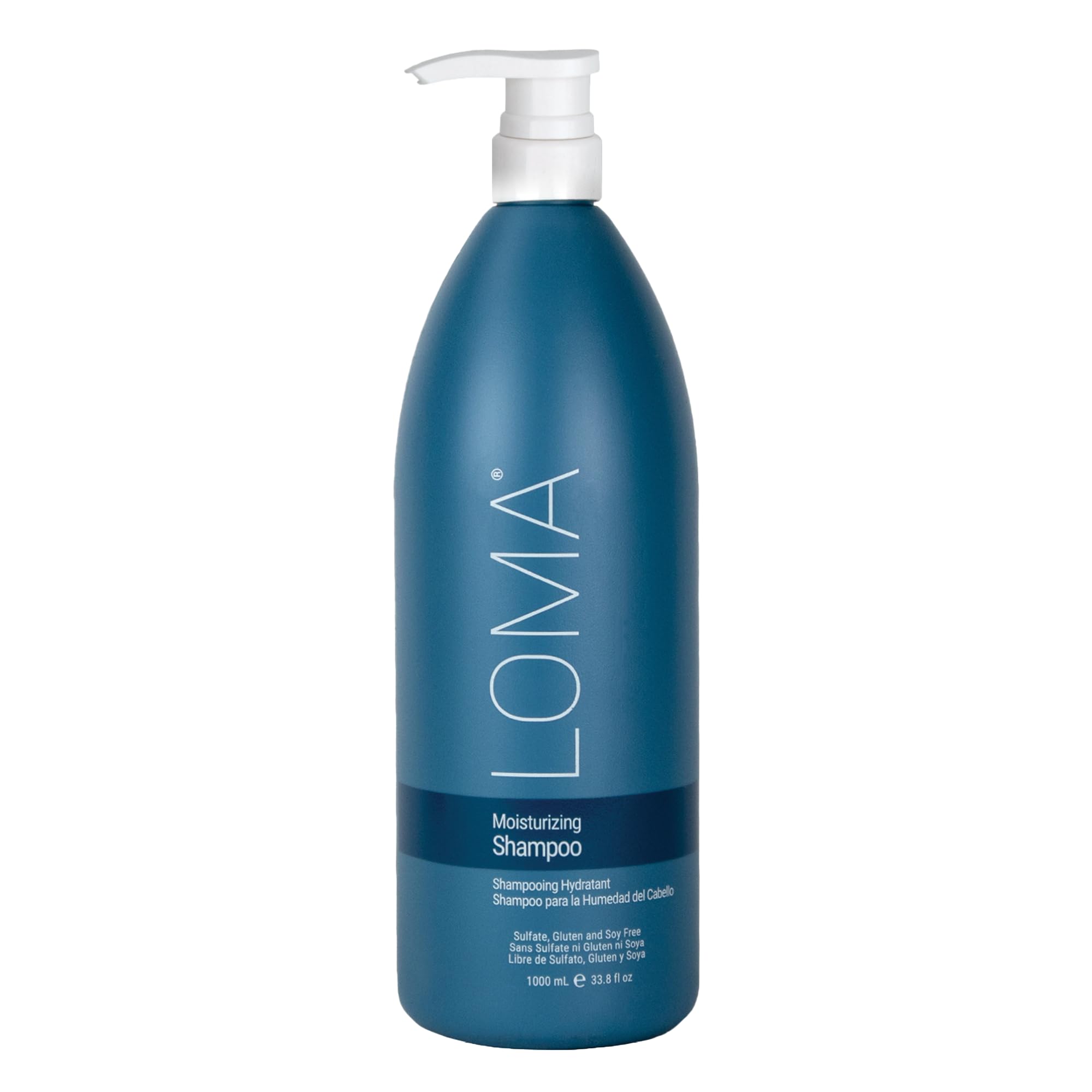 LOMA Moisturizing Shampoo bottle pouring, hinting at easy, hydrating cleansing.