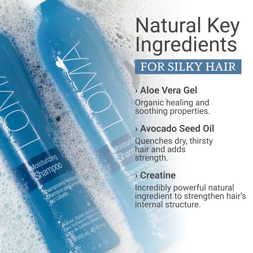LOMA Moisturizing Shampoo label close-up shows color-safe, sulfate-free formula.