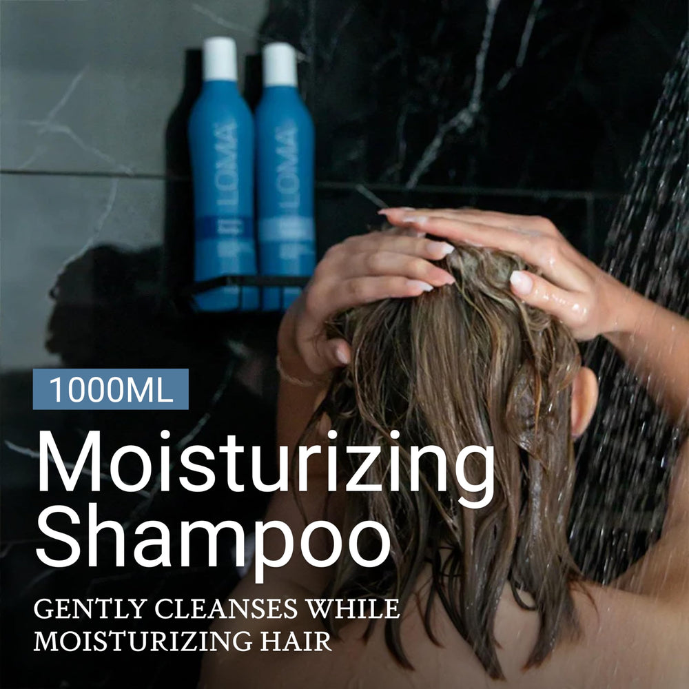 LOMA Moisturizing Shampoo lather scene shows rich foam for all hair types.